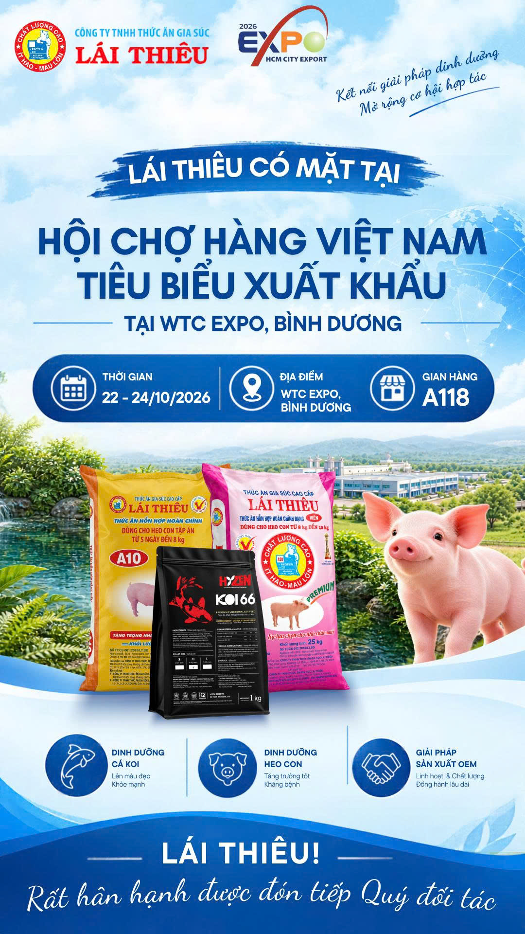 LÁI THIÊU KÍNH MỜI QUÝ KHÁCH THAM QUAN GIAN HÀNG A118 TẠI HỘI CHỢ HÀNG VIỆT NAM TIÊU BIỂU XUẤT KHẨU 2026